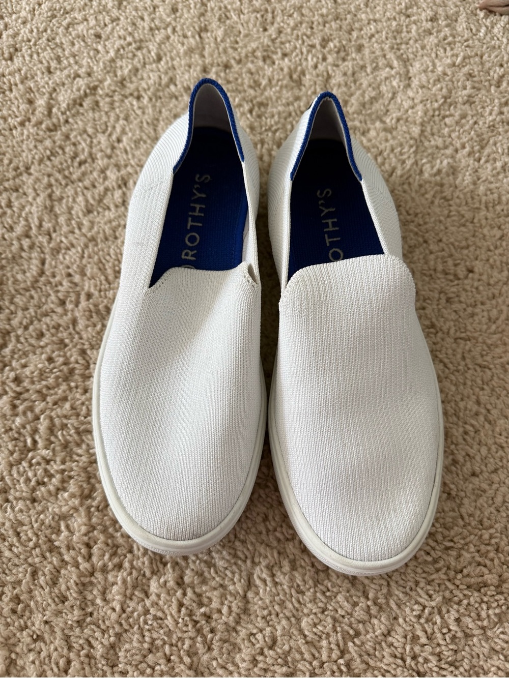 Rothy's White Slip-On Knit Loafers with Navy Liner